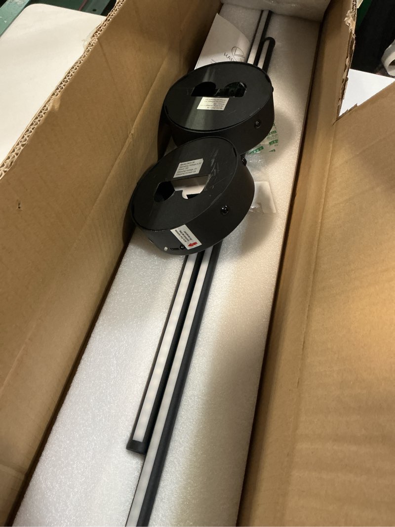 Condition photo showing As Is for Battery Operated Wall Sconces Set of Two, with Remote Control, Dimmable, Warm White/Natural White/Daylight/RGB, 350°Rotate, LED Black Wireless Wall Light for Living Room, Bedroom, 28.3 Inch Black (RGB Colors) 28.3 Inches