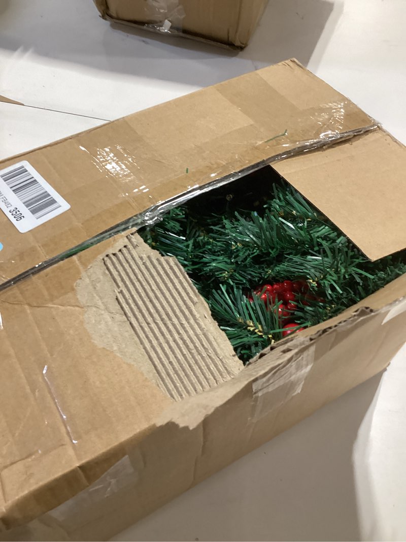Condition photo showing Good Condition for MorTime 2 Pack 9 FT LED Christmas Garland with Pinecones Red Berries Bows Christmas Balls Candies, Multi-Function Christmas Garland with 50 Warm White LED Lights, 180 Branch Tips