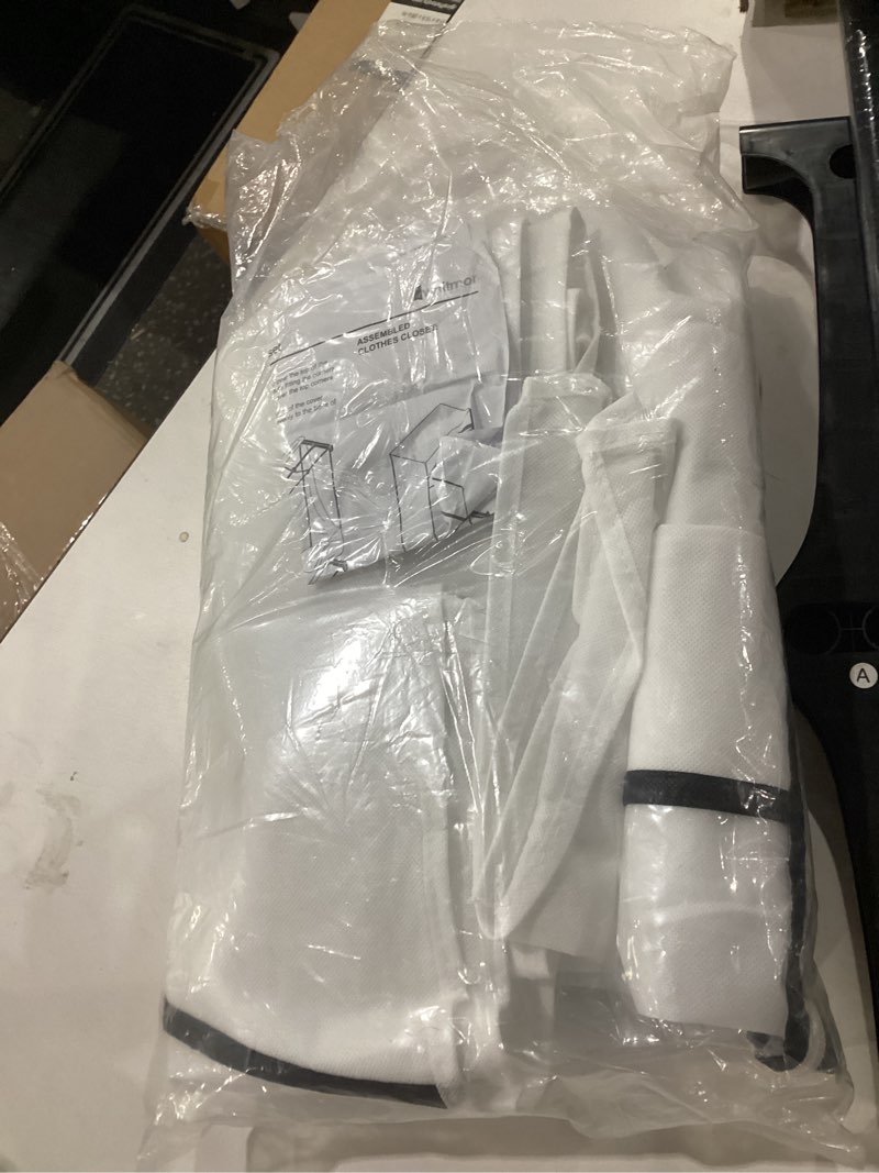 Condition photo showing Good Condition for whitmor white, clothes closet fabric cover, 36" white & clear 36"