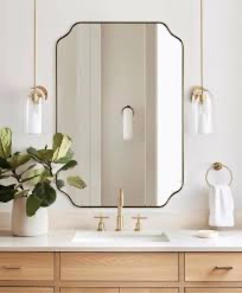 ANDY STAR Gold Bathroom Mirror, 24"x36" Brushed Brass Scalloped Wall Mirror in Stainless Steel Metal