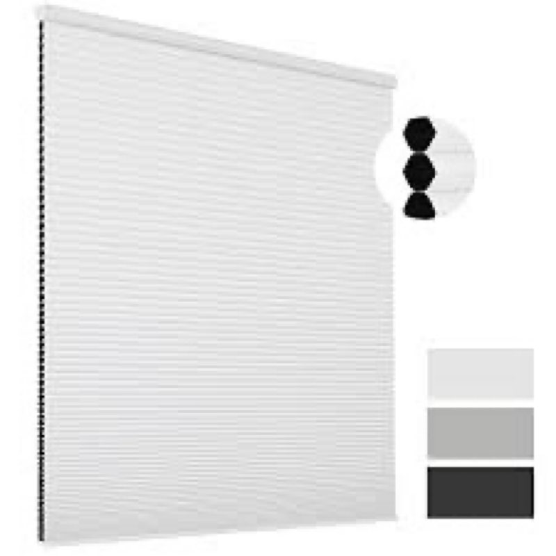 Joydeco No Tools No Drill Cordless Cellular Shades, Light Filtering Honeycomb Blinds for Indoor Wind
