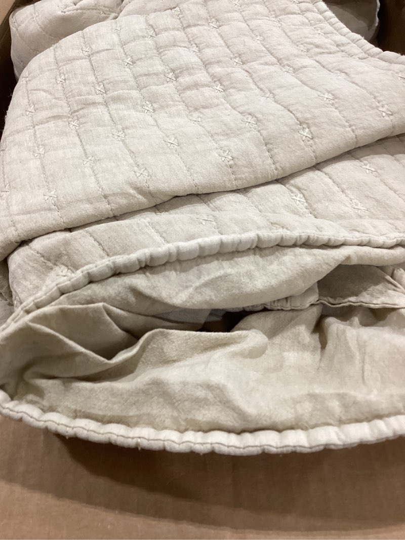 Condition photo showing Good Condition for Sanracie Stonewashed Oversized King Quilt(120"x120"), Cotton Dark Wheat Color Cross Stitch Pattern California King Quilt Set 3Pcs Ultra Soft Lightweight Crinkle Bed Coverlet Set for All Season Oversized King(120"x120") Dark Wheat