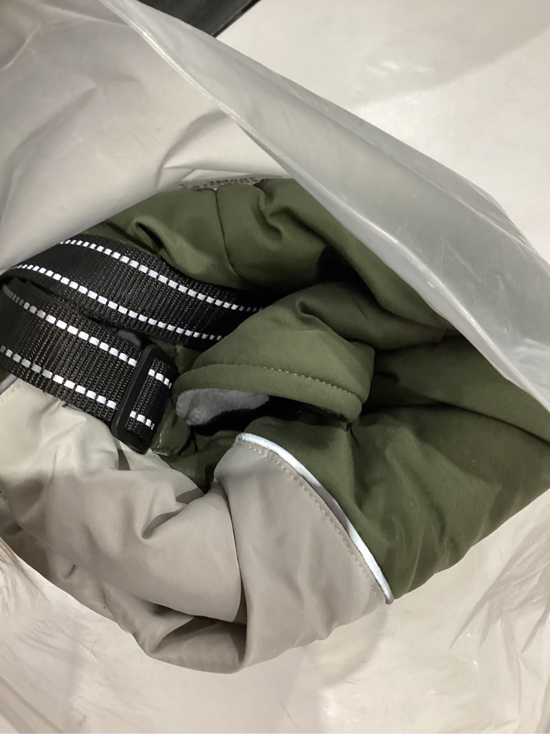 Condition photo showing As Is for SUNFURA Dog Coat, XXL Dog Jacket Winter with Harness Built in, Waterproof Pet Snow Jacket with Furry Collar for Chilly Day, Reflective Fleece Snowsuit for Extra Large Dogs, Army Green 2XL XX-Large Army Green