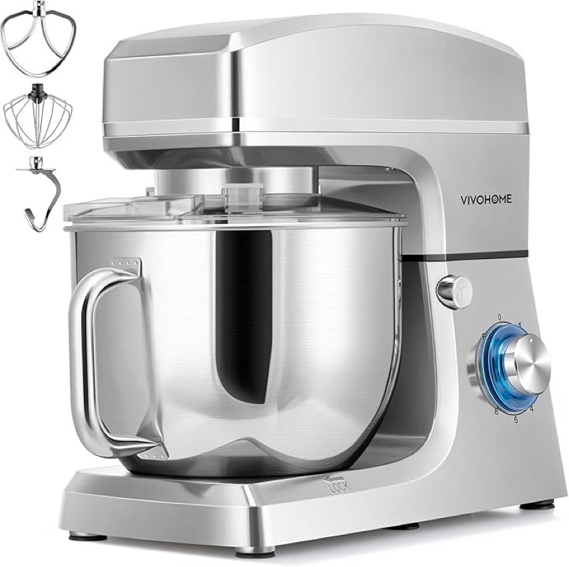 (Similar)VIVOHOME 7.5 Quart Stand Mixer, 660W 6-Speed Tilt-Head Kitchen Electric Food Mixer with Beater, Dough Hook, Wire Whip, and Egg Separator, Silver