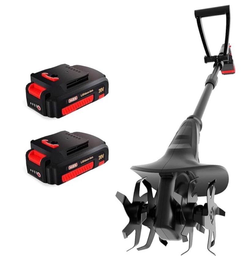 MZK 20V Cordless Tiller Cultivator with Steel Tines,8-inch Wide Battery Powered Garden Cultivator, 360RPM Electric Tiller for Lawn/Gardening/Soil Cultivation(2 * 2AH Battery&Charger Included),TC08D01