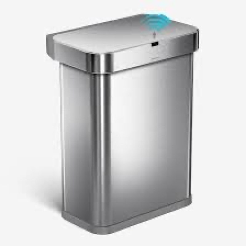 simplehuman 58L rectangular sensor can with voice and motion control, brushed stainless steel