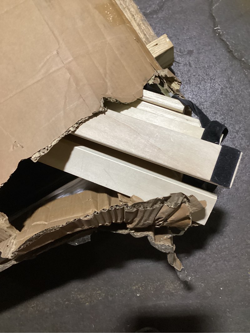 Condition photo showing As Is for could be missing hardware bolts.. meridian furniture felixcream-f felix collection modern | contemporary linen textured fabric upholstered bed with curved headboard and espresso wood legs, 59.5\" w x 81\" d x 55.5\" h, cream, full cream full