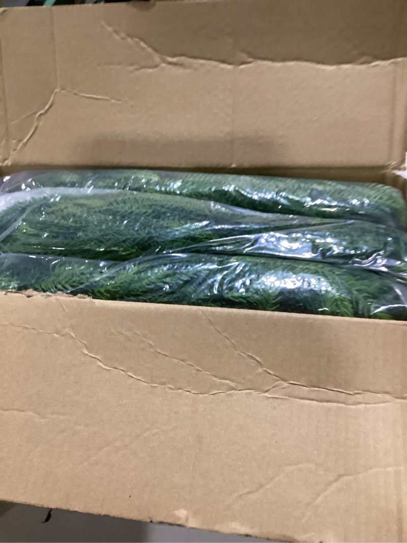 Condition photo showing New/Like New for 3 Pcs Artificial Norfolk Pine Garlands Christmas, 9 FT Dense Real Touch Winter Pine Garland Ornament, Green Artificial Greenery Garland for Table, Mantle, Wall, Indoor, Outdoor Christmas Decorations Norfolk Garland 9 FT-3 PCS