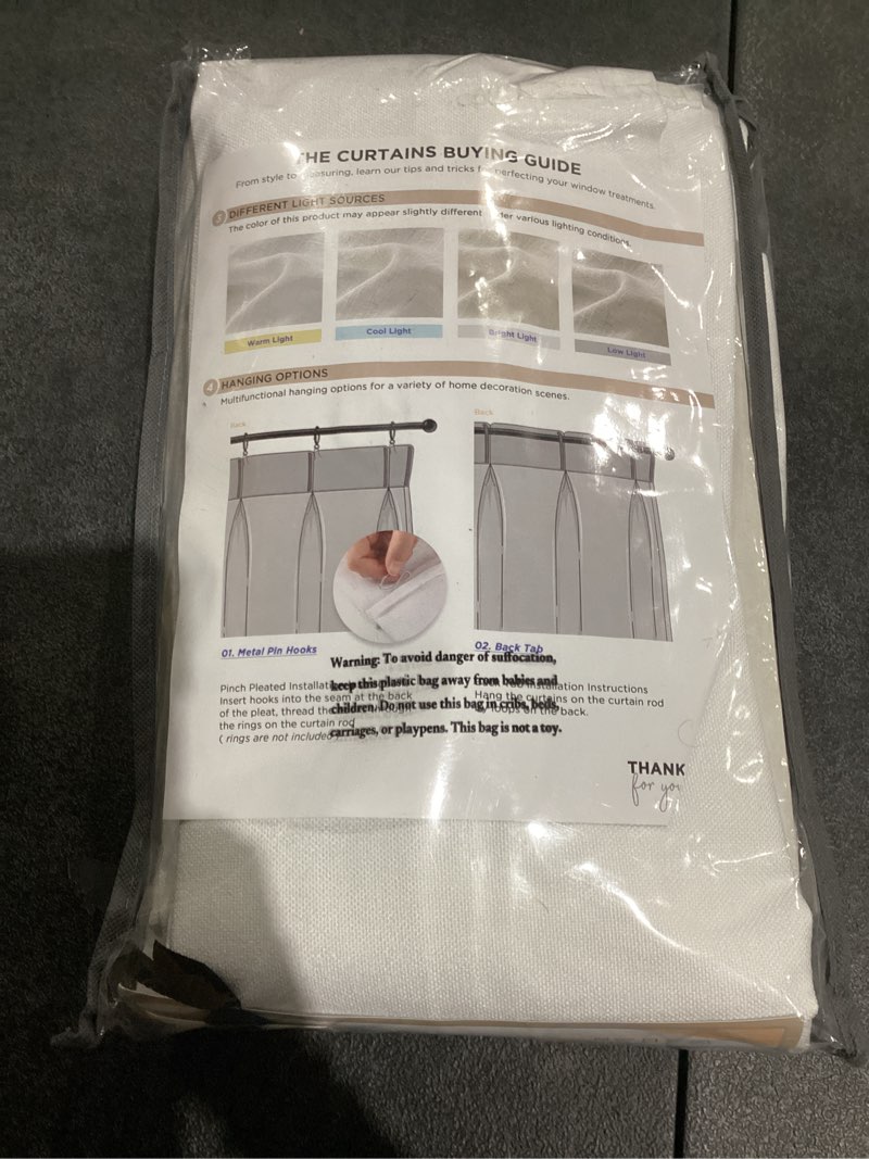 Condition photo showing Good Condition for 100% Blackout Shield Linen Look Textured Pinch Pleated Curtains Blackout Drapes 90 Inch Long 2 Panels Set, Faux Linen Blackout Curtains for Bedroom & Living Room, 40" W x 90" L, Bright White Bright White 40"W x 90"L (Pack of 2)