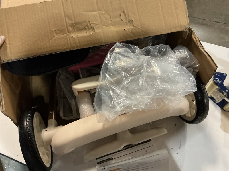 Condition photo showing As Is for all-terrain pet stroller for small medium dogs & cats, 30 lbs capacity - portable carrier with one-touch brake, lightweight foldable design & shock absorption wheels,beige beige small