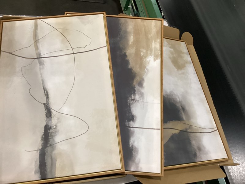 HPINUB Large Modern Abstract Framed Canvas Wall Art Set,Geometric Line Black White and Beige Texture