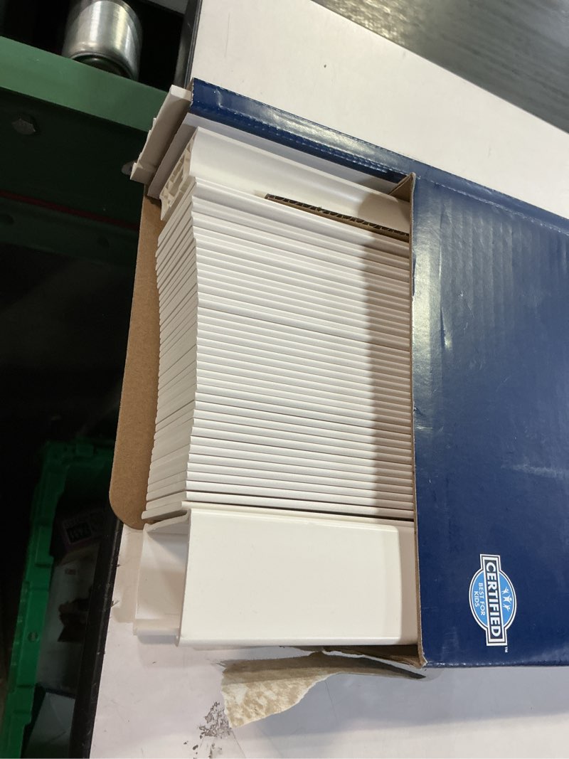 Condition photo showing As Is for levolor trim+go 2-in slat width 35-in x 72-in cordless white faux wood room darkening horizontal blinds