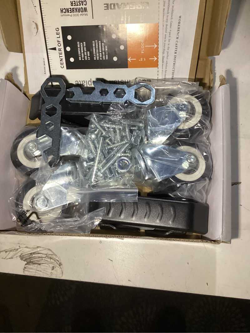 Condition photo showing Good Condition for SOLEJAZZ Workbench Casters Wheels 660Lbs Retractable Casters Set of 4 Heavy Duty Side Mount Caster Rollers 2.5" Stepdown Castor Wheels for Bench Machinery Work Table with Installation Template, 4 Pack 660 LB