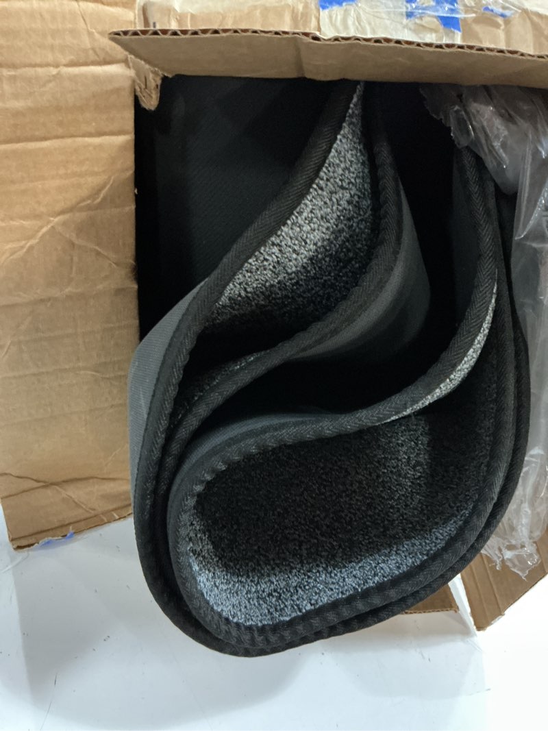 Condition photo showing Good Condition for aredo runner rug with non slip rubber backing, washable soft floor carpet for kitchen, hallway, entryway indoor, bedroom, laundry, low pile area rugs, solid color with pointillism style, 2*8 ft black black 8' x 2' (runner)