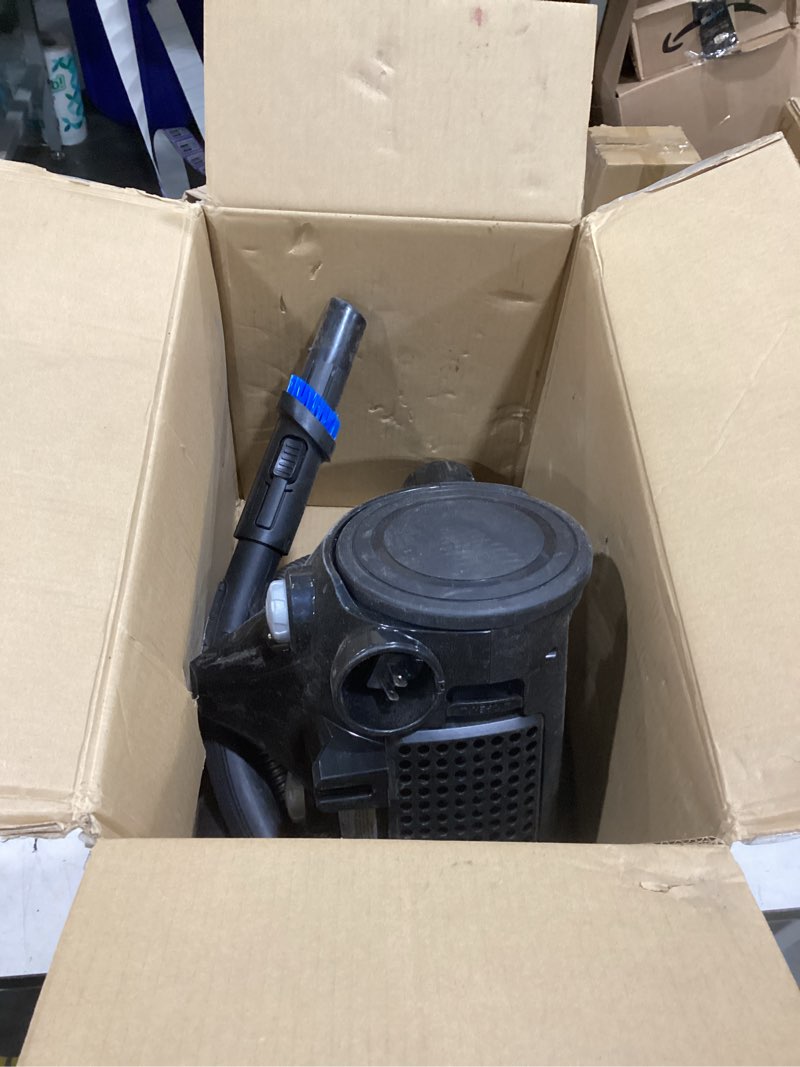 Condition photo showing As Is for eureka bagless canister vacuum cleaner, lightweight vac for carpets and hard floors, red, whirlwind nen110d