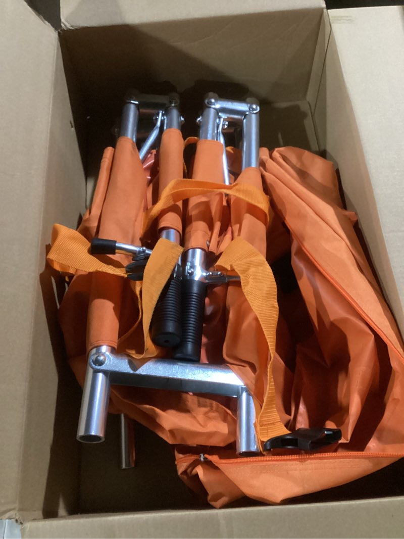 Condition photo showing As Is for folding stretcher made from top grade aluminum alloy gurney stretcher with heavy duty handles medical stretcher with rubber feet portable stretcher for patient transport (orange) orange beacon