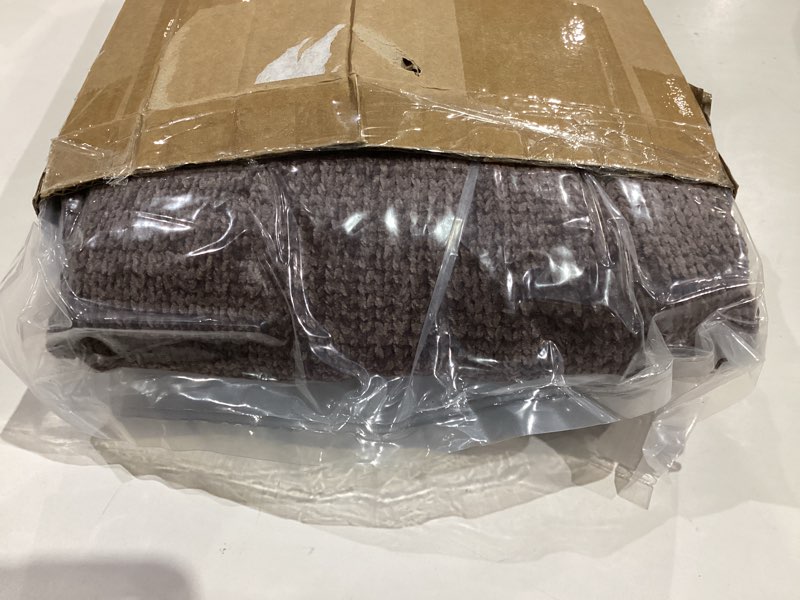 Condition photo showing New/Like New for Amazon Basics Chunky Chenille Knit Microfiber Throw Blanket for Couch, Bed and Sofa, Soft and Warm Lightweight Jersey, 50"×60", Brown Brown 50×60in.
