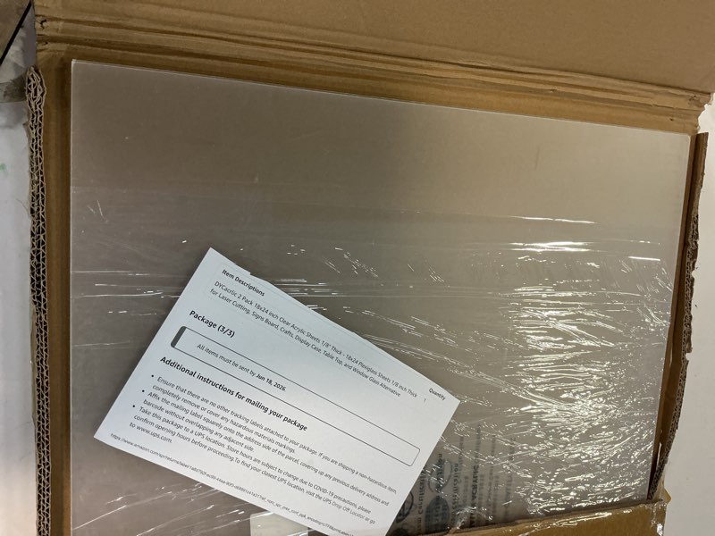 Condition photo showing Good Condition for 2 pack 18x24 inch clear acrylic sheets 1/8" thick - 18x24 plexiglass sheets 1/8 inch thick for laser cutting, signs board, crafts, display case, table top, and window glass alternative 2 pack 18x24inch 1/8 thick 2