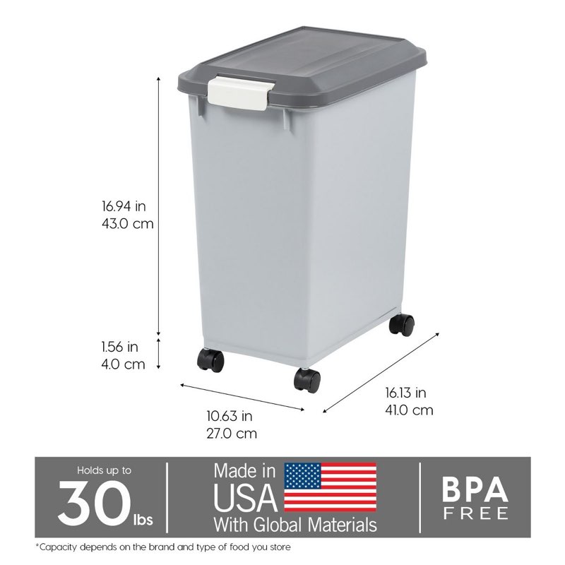 (incomplete ) iris usa 30lbs dog food storage container with wheels, 2-cup scoop, gray/dark gray