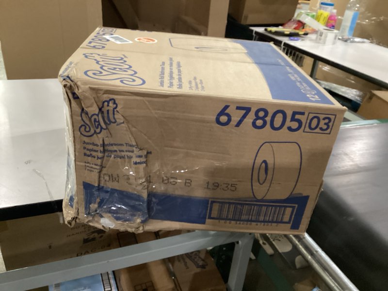 Condition photo showing New/Like New for Scott jumbo roll 67805 Scott Professional 100% Recycled Fiber High-Capacity Jumbo Roll Toilet Paper, Bulk (67805), 2-Ply, Septic Safe, White, Non-Perforated (12 Rolls at 1,000' Each, 12,000'/Case)