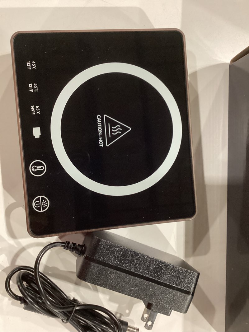 Condition photo showing New/Like New for Mug Warmer Cordless 180 Min Battery Life - 10000mAh Portable Charger, Wireless Coffee Cup Warmer for Desk, 3 Temp Settings, Smart Candle Heat Plate for Home, Office, Travel, Camping & Gifts for Men Black