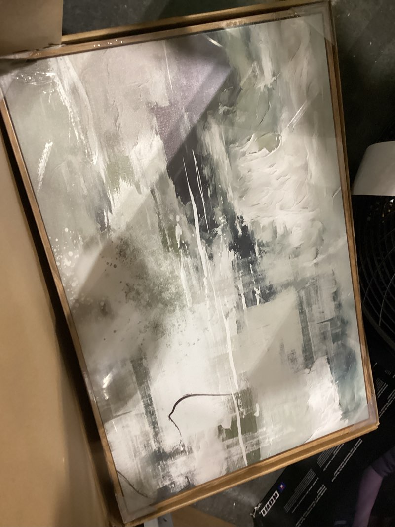 Condition photo showing Good Condition for myusuar 3 piece large modern abstract canvas framed wall art for living room, sage green minimalist wall art decor posters prints for bedroom office, 16x24in green oil framed 16x24in