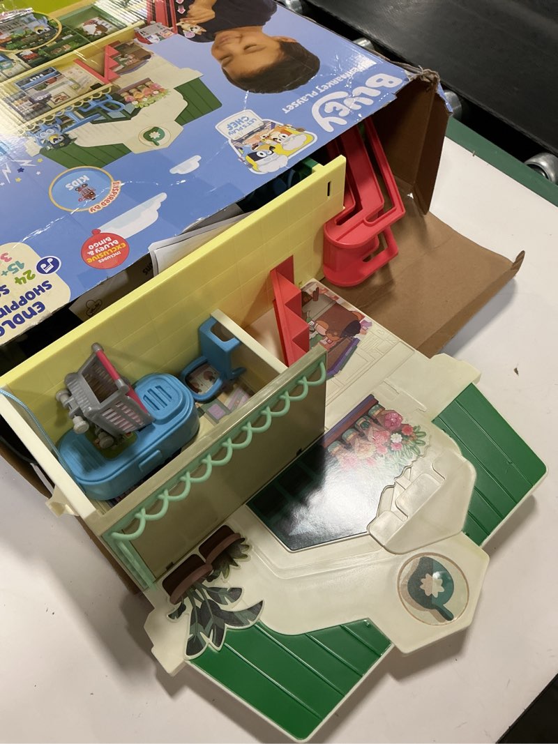 Condition photo showing As Is for Bluey and Bingo Supermarket Playset with Escalator, Pretend Play Toys for Toddlers, Sounds and 15 Pieces, Grocery Store Playset 1- Supermarket