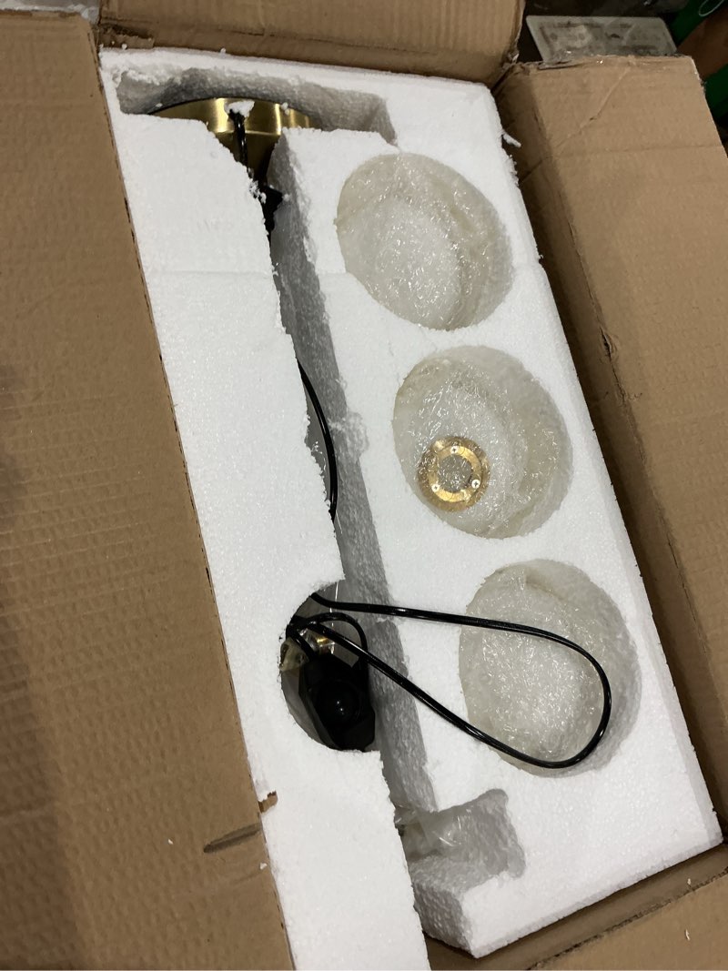 Condition photo showing As Is for modern gold globe table lamp mid century 3-light desk lamp with milk white glass shade metal base nightstand lamp for bedroom bedside end table,g9 bulb(not included) gold 3-light