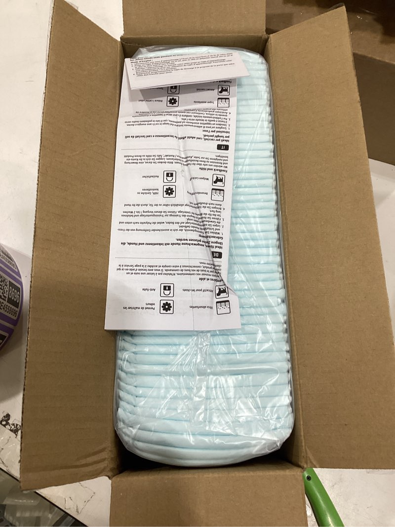 Condition photo showing New/Like New for Amazon Basics Dog and Puppy Pee Pads, 5-Layer Leak-Proof Super Absorbent, Quick-Dry Surface, Potty Training, Regular (22x22"), 50 Count, Blue & White Regular (50 Count)