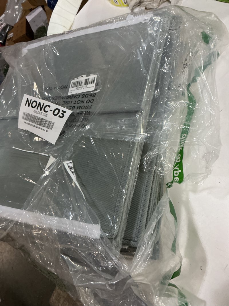 Condition photo showing As Is for 4 Pack Large Bed Sheet Organizers and Storage, (King & Queen Size) Sheet Organizer for Linen Closet, Foldable Bedding Storage Box with Window for Bedsheets, Blanket, Duvet Cover and Pillowcase Grey 4 Pack-6.5 Gal