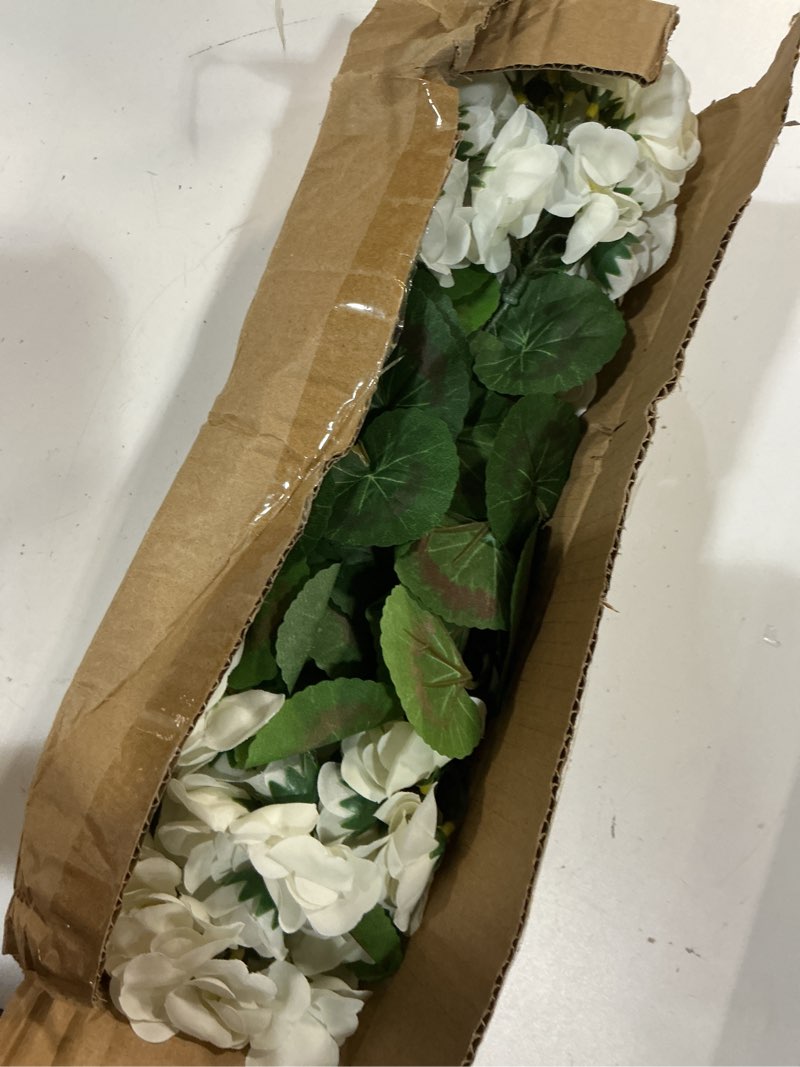Condition photo showing Good Condition for artificial geranium fake flowers for outdoors decoration, 6 bundles silk geraniums white flower uv resistant look real faux plants for front door garden porch planter patio balcony yard indoor home 6 white
