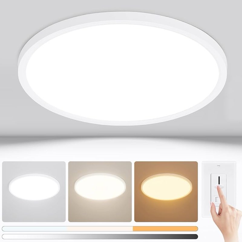modern 12'' led ceiling light fixture, 0.67 inch ultra thin flush mount, brightness dimmable & 3000k
