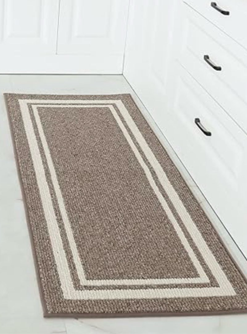 cosy homeer kitchen rug non-slip /24x60 inch thick polypropylene standing mat for home machine washable, brown frame