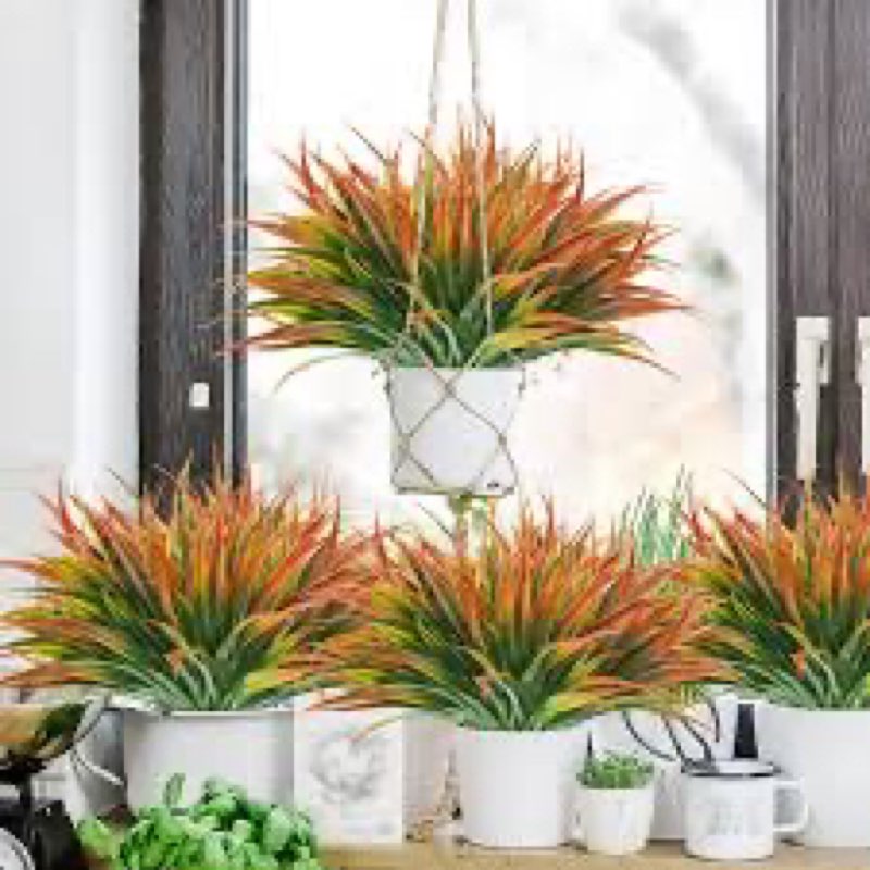 Ruidazon Artificial Fake Grass, 24 PCS Outdoor Faux Grasses Plastic Plants Greenery UV Resistant for