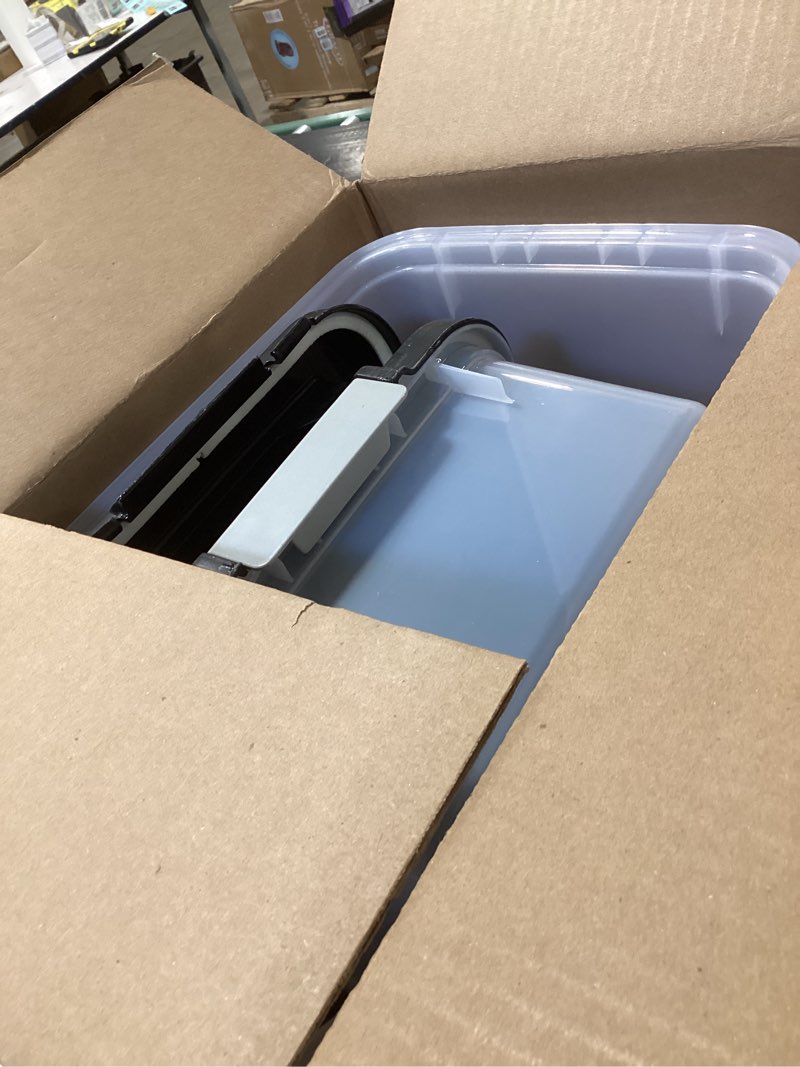 Condition photo showing Good Condition for IRIS USA Dog Food Storage Container, 30 lbs & 11 lbs Combo, Cat Food Storage Container, Dog Treat Container, Airtight, Stackable, 2-Cup Scoop, Wheels, Easy Mobility, Black 30 lbs + 11 lbs Black