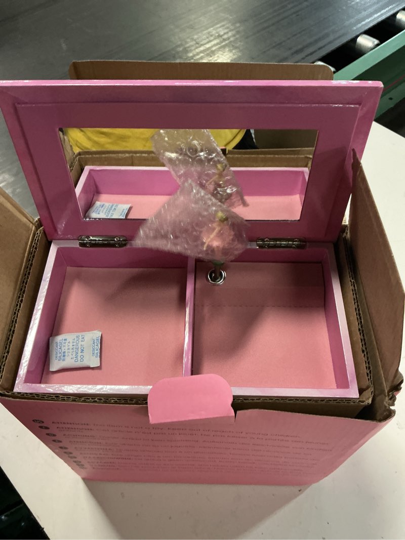 Condition photo showing Good Condition for jewelkeeper large jewelry organizer box - musical spinning figure - two-door accessories organizer with 4 drawers, 2 hooks - wood storage for rings, necklaces, earrings - pink - 8.3"x6"x4.7" pink ballerina