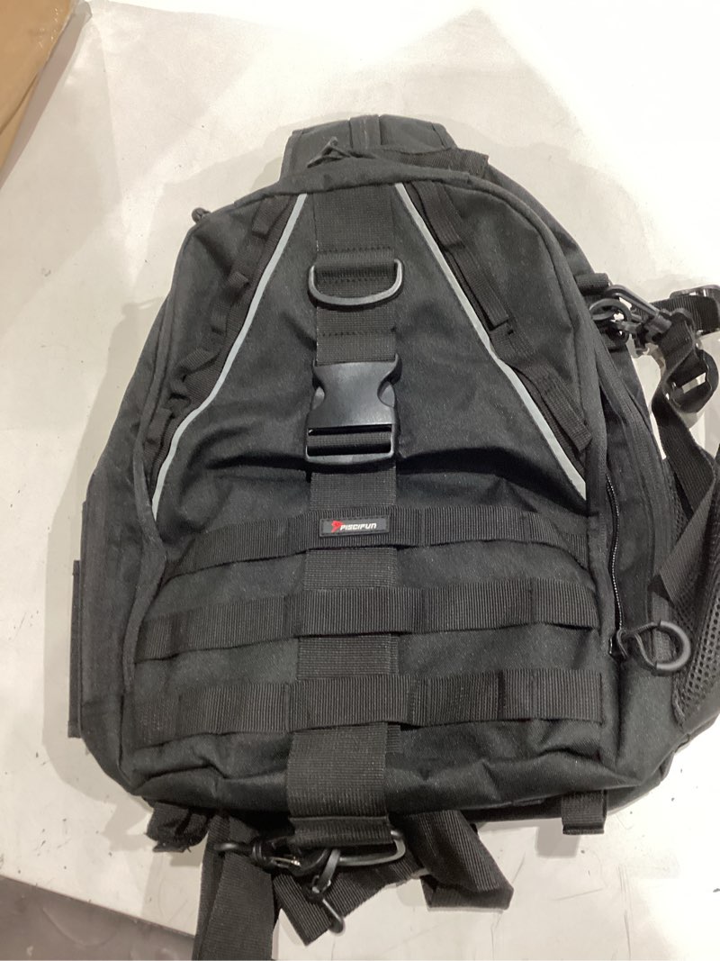 Condition photo showing Good Condition for (simlr)large black piscifun fishing tackle backpack with rod and gear holder
