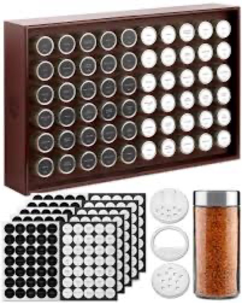 Wooden Spice Rack Organizer with Glass Jars | Stainless Steel Lids | Bamboo Coun 60 Jars 4oz