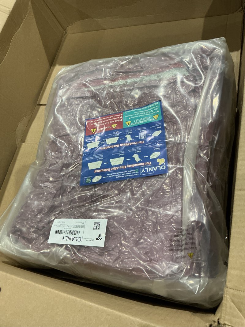 Condition photo showing New/Like New for olanly 9x12 machine washable large area rugs for living room, bedroom, soft fluffy shaggy bedside rug, indoor floor carpet for kids girls and boys, dorms, nursery, home decor aesthetic, burgundy 9x12 ft burgundy