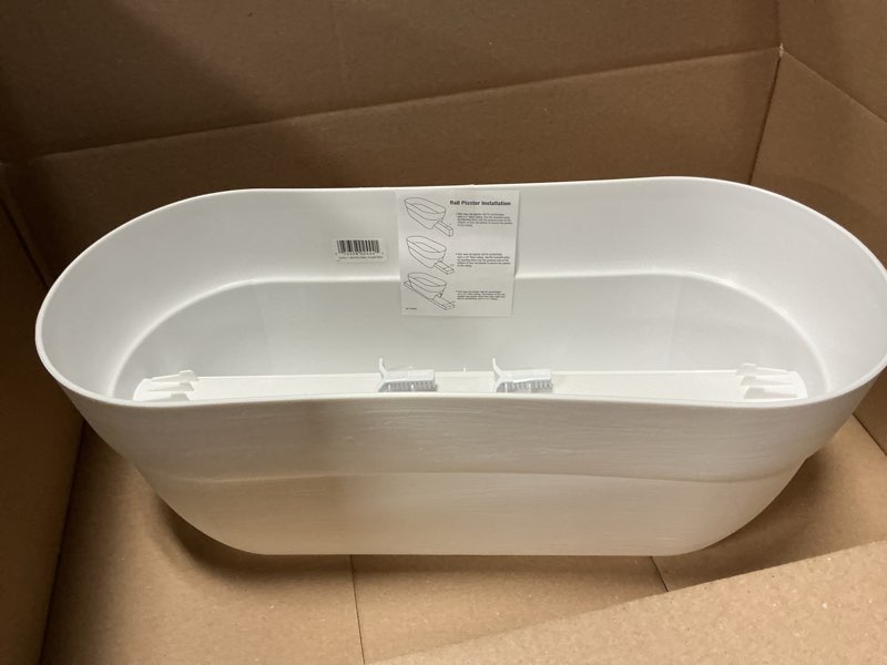 Condition photo showing Good Condition for bloomers railing planter with drainage holes – 24" weatherproof resin planter – polyethylene plastic - white white 24.3 × 10.5 × 9.5 inches