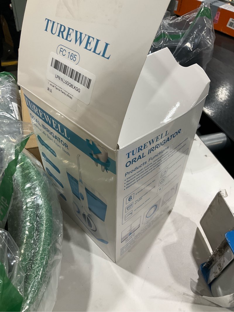 Condition photo showing As Is for TUREWELL Water Flossing Oral Irrigator, 600ML Dental Cleaner 10 Adjustable Pressure, Electric Oral Flosser for Teeth/Braces, 8 Replacement Jet Tips for Family (White)