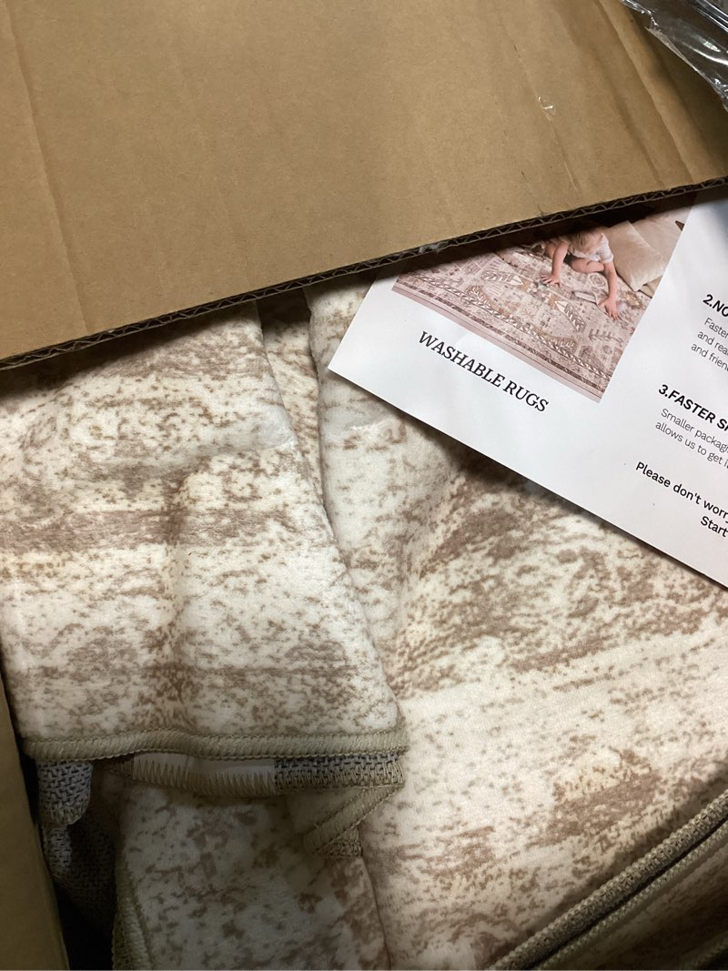 Condition photo showing Good Condition for soalmost 9x12 area rugs for living room, non slip machine washable vintage rugs, low pile lightweight large rug for bedroom, dining room, home office beige beige 9' x 12' (rectangular)