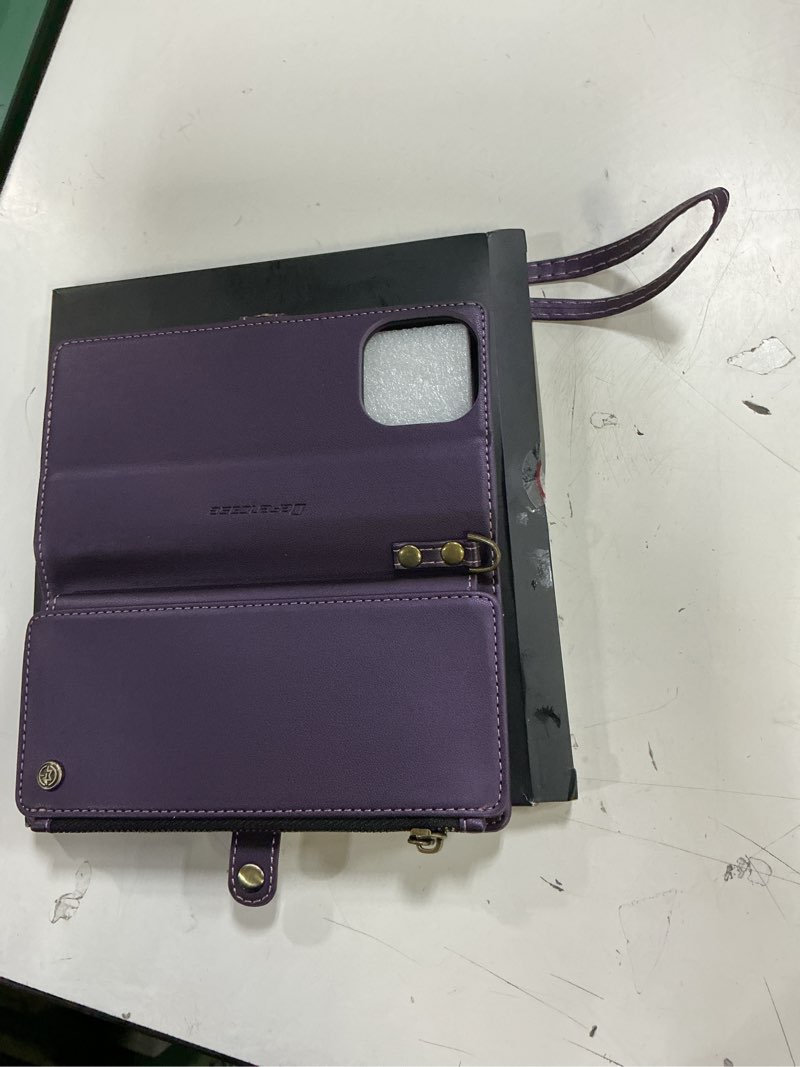 Condition photo showing Good Condition for defencase compatible with iphone 13 pro max case wallet with rfid blocking card holder for women men, pu leather magnetic snap flip zipper strap wallet phone case fit for iphone 13 pro max 6.7, purple iphone 13 pro max - 6.7" purple