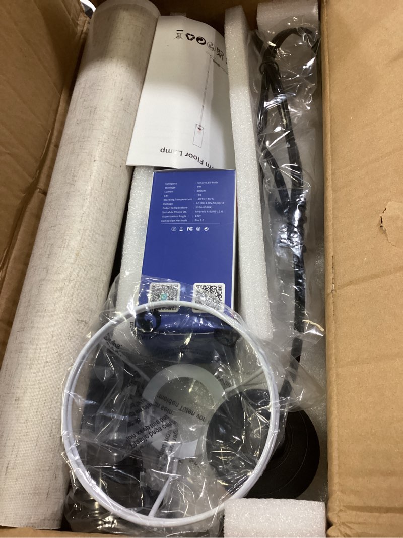 Condition photo showing Good Condition for frideko home floor lamp, color changing ambient lighting for living room & gaming decor, smart standing lamp with app & remote control, tall corner lamp for bedroom, 9w 800lm, foot switch, beige shade beige 1_pack