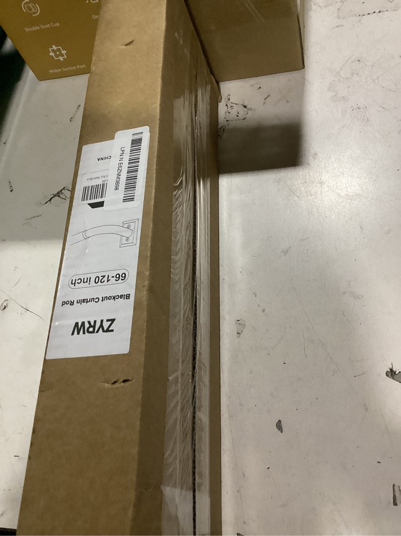 Condition photo showing New/Like New for zyrw black curtain rods, room darkening curtain rod for windows 66 to 120 inches(5.5-10ft), wrap around rods, adjustable heavy duty blackout drapery rod, window treatment, matte black 66-120" matte black