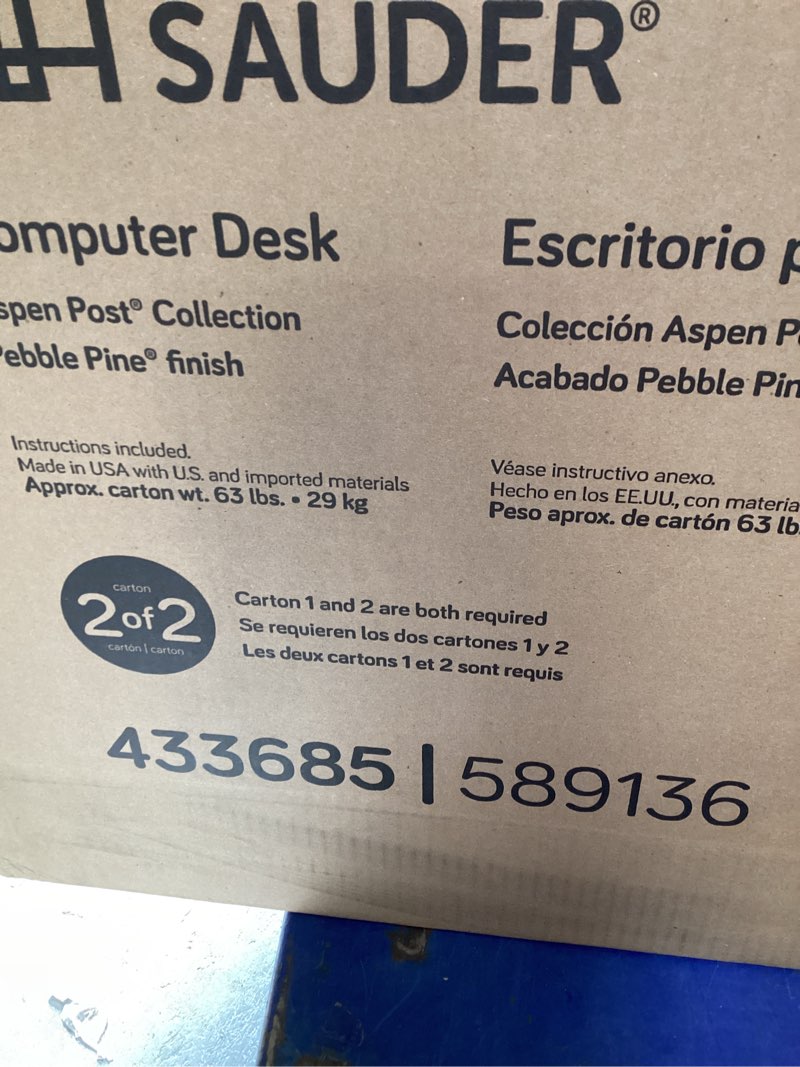 Condition photo showing As Is for sauder computer desk  ( incomplete only 1box )  ( missing box nomber 1)