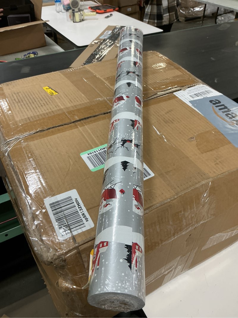 Condition photo showing New/Like New for LeZakaa Christmas Wrapping Paper Jumbo Roll for Boy Kid, Red Truck & Snowy Pine Forest Reversible Design for Winter Holiday, Family Gathering, 24 inches x 100 Feet Red Truck & Snowy Forest