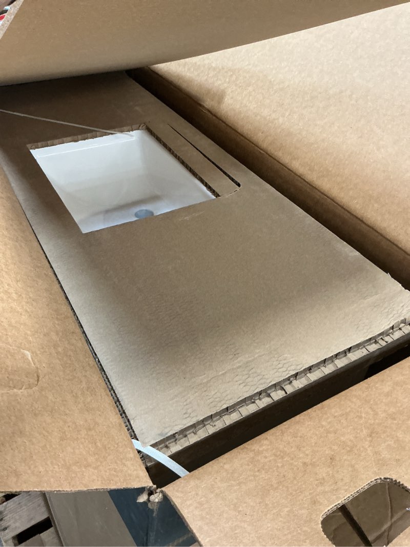 Condition photo showing As Is for style selections kirkman 48-in white single sink bathroom vanity with white cultured marble top