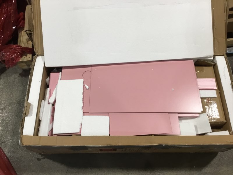 Condition photo showing Good Condition for vanity desk with a mirror and lights?with chair and four drawers, three adjustable lighting modes?with power outlet and sliding led mirror,bedroom vanity desk (pink)