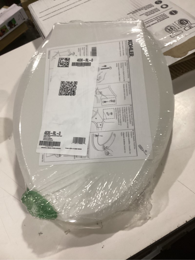 Condition photo showing Good Condition for KOHLER 4636-RL-0 Cachet ReadyLatch Elongated Toilet Seat Slow Close, Soft Close Toilet Seat Quiet Lid, Contoured Grip-Tight Bumpers Installation Hardware, Apartment Essentials, White White Elongated Ready Latch